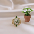 Rajwadi Jade Green Enamel Marquise Ring with Filigree Border & Emerald Drops