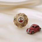 Rajwadi Kundan Floral Ring with Ruby & Pearl