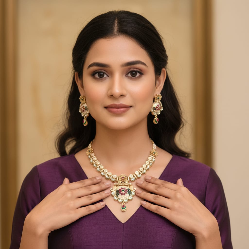 Rajwadi Kundan Meenakari Necklace Set