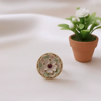Rajwadi Layered Lotus Ring with Jade Petals, Twisted Rope Border & Ruby Centre