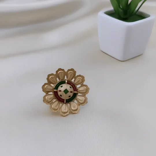 Rajwadi Meenakari Floral Ring with Emerald & Ruby