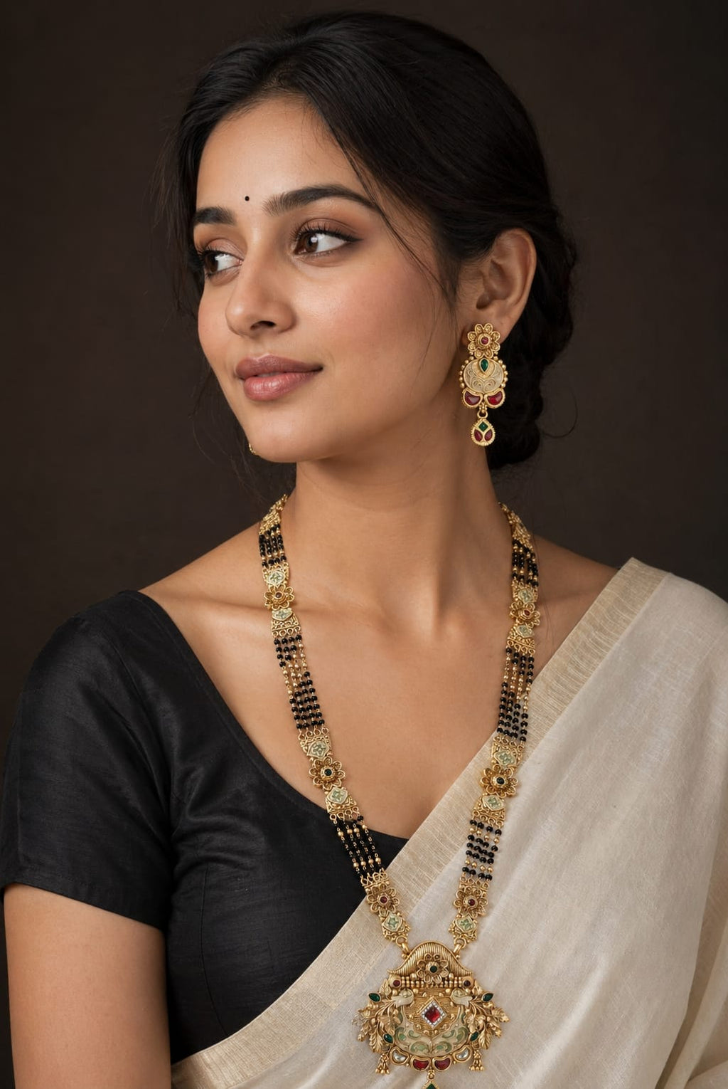 Rajwadi Meenakari Mayur Mangalsutra