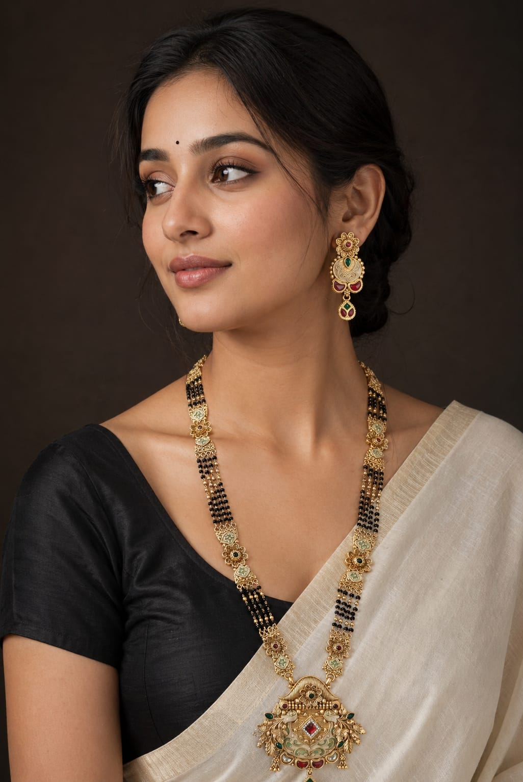 Rajwadi Meenakari Mayur Mangalsutra