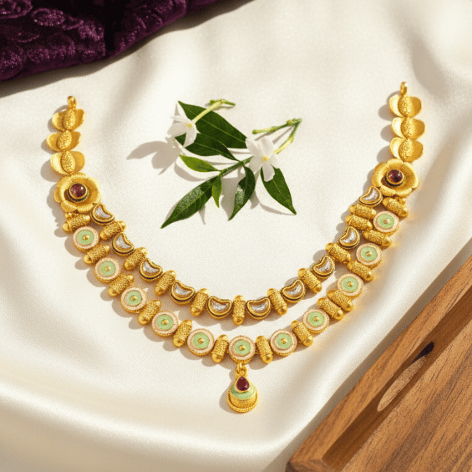 Rajwadi Mint Meenakari Necklace Set 