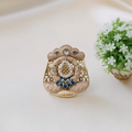 
Rajwadi Mughal Purse Ring with Jali Work, Pearl Teardrop & Sapphire Lotus