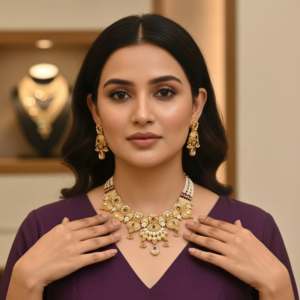 Rajwadi Nakshi Necklace Set with Earrings