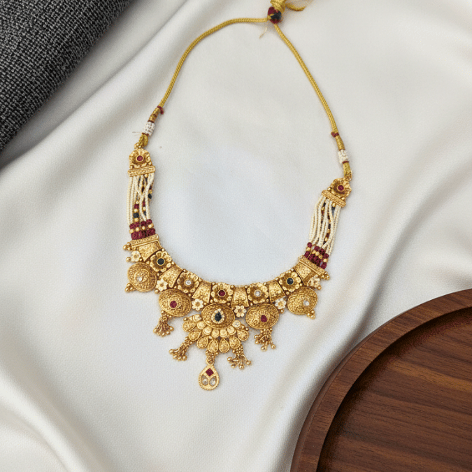 Rajwadi Nakshi Necklace Set with Earrings