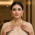 Rajwadi Pearl & Polki Necklace Set