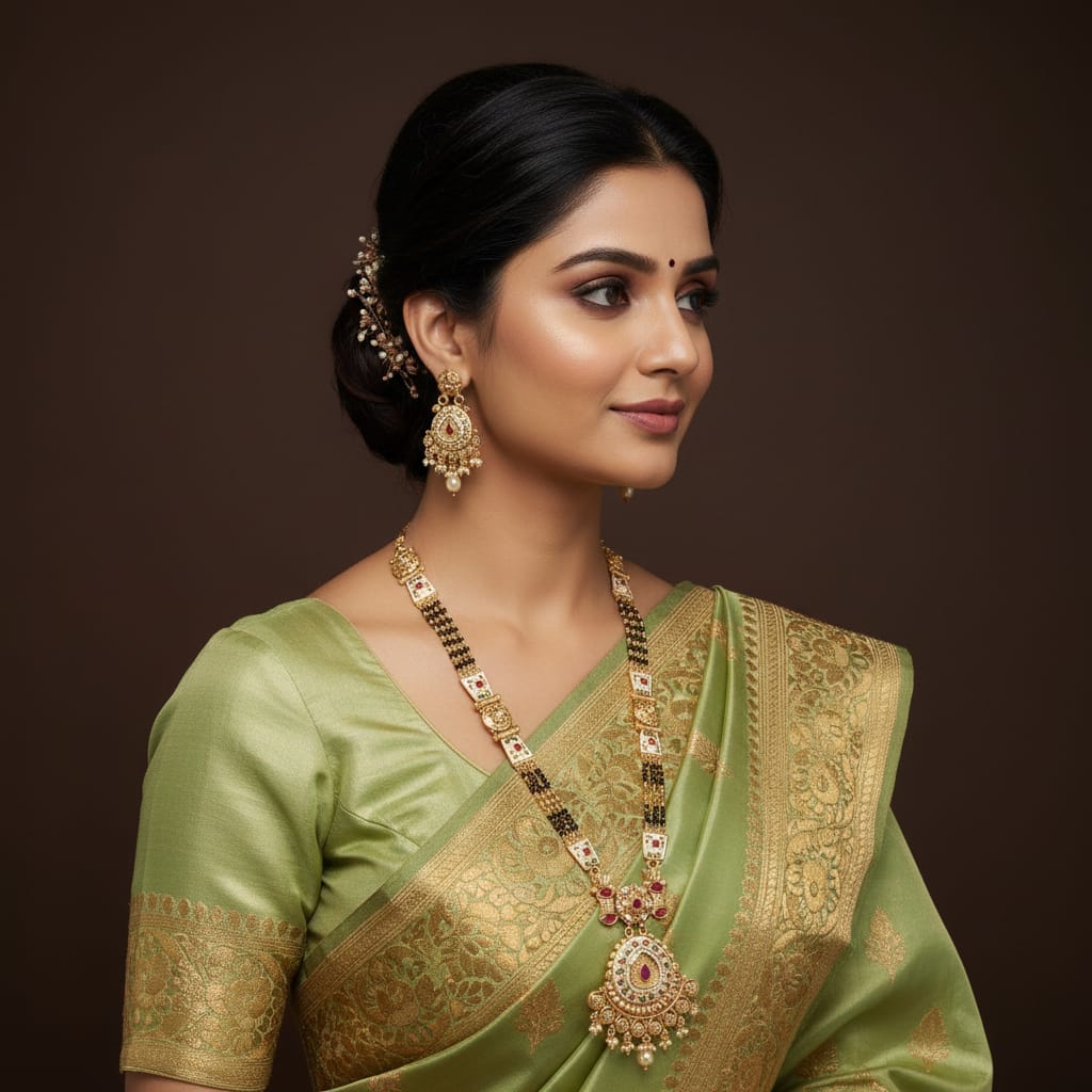 Rajwadi Polki Teardrop Mangalsutra