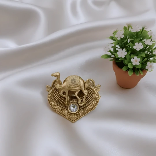 Rajwadi Sculpted Camel Ring on Ornate Heart Base with Crystal Stone