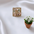 Rajwadi Square Frame Ring with 3D Floral Bouquet in Blush Pink & Sage Green Enamel