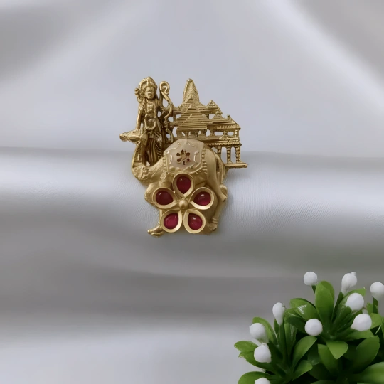 Rajwadi Temple Goddess & Elephant Ring with Ruby Stones