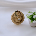 Rajwadi Temple Peacock Disc Ring with Meenakari Feathers & Polki Teardrop
