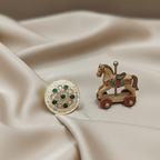 Rajwadi White Enamel Disc Ring with Emerald Kundan Floral Wheel & Polki Sunburst