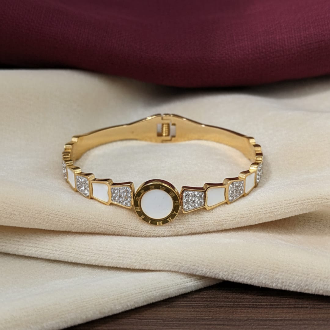 Roman Dial White Enamel Gold-Tone Bangle
