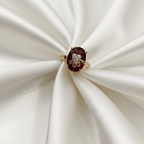Rose Gold Deep Red Stone CZ Floral Ring