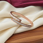 Rose Gold Mother of Pearl Double CZ Row Bangle