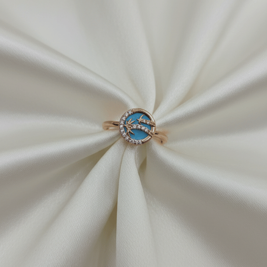 Rose Gold Sky Blue Enamel Swallow CZ Ring
