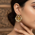 Royal Hoop Drop Earrings with Gemstone Centre