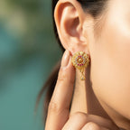 Ruby CZ Teardrop Heart Drop Earrings
