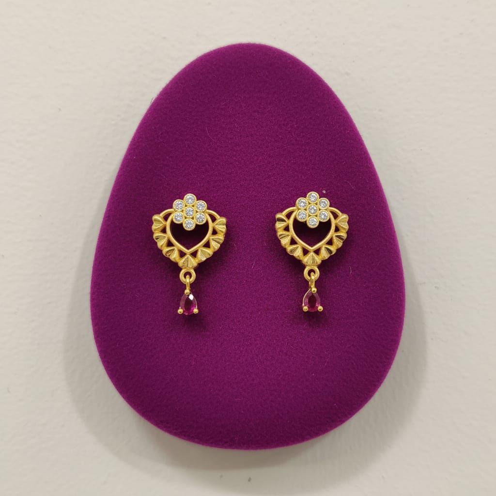 Open Heart Leaf Spike CZ Flower Ruby Teardrop Drop Earrings