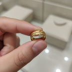 Micro Gold Plated Leaf Engraved Wide Band Ring