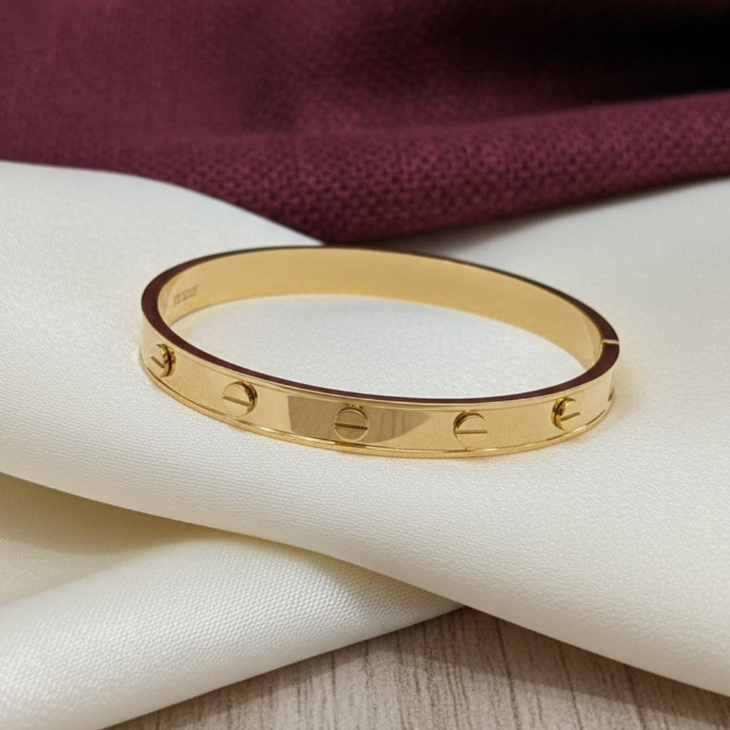 Screw-Head Engraved Gold-Tone Bangle