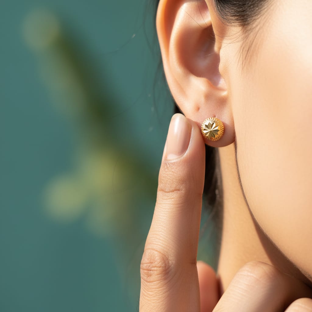 Star-Cut Faceted Gold Dome Stud Earrings