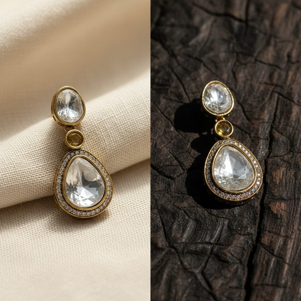 Antique Gold Polki Teardrop Drop Earrings