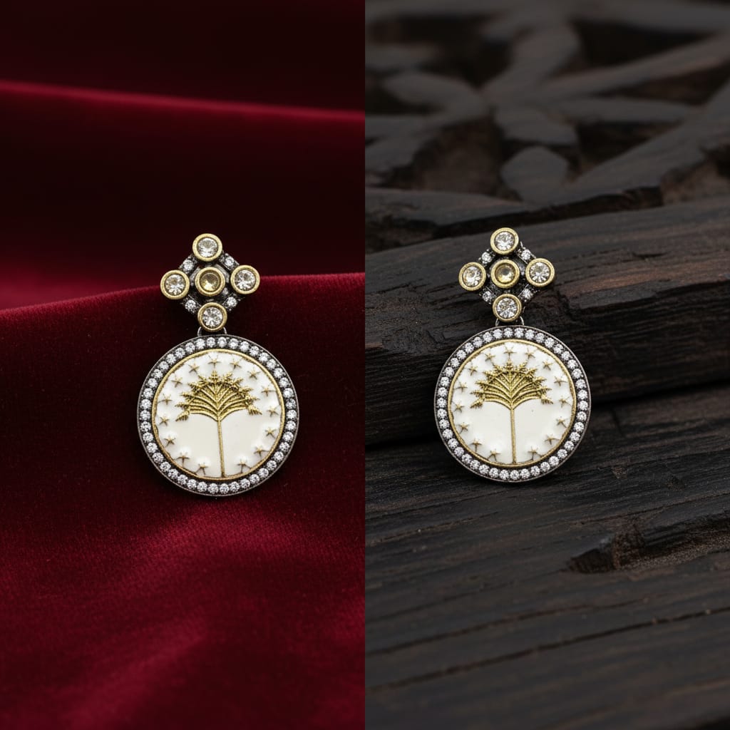 Meenakari Tree of Life Round Drop Earrings
