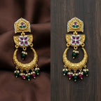 Polki Kundan Chandbali Earrings with Ruby Green Beads