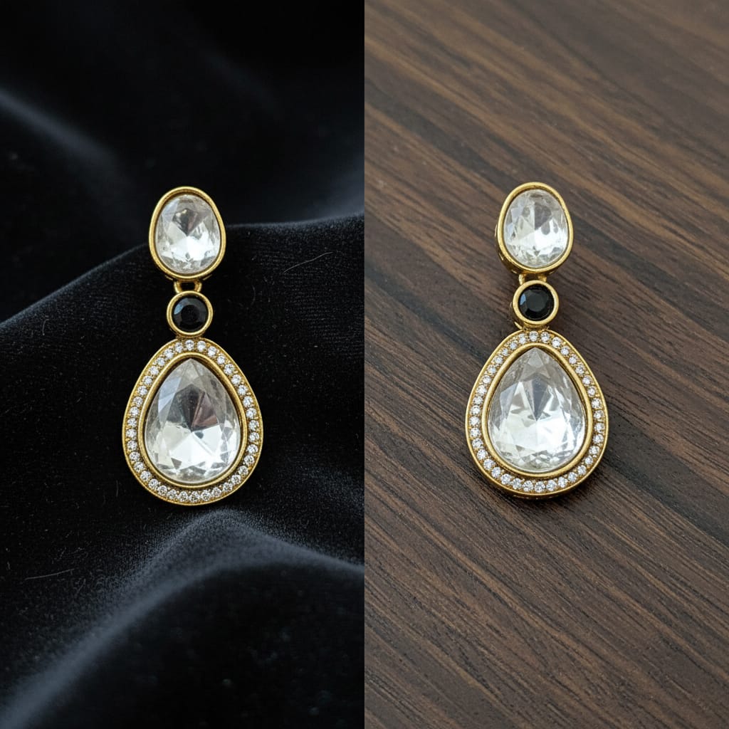 Antique Gold Polki Teardrop Drop Earrings
