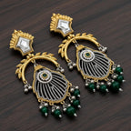 Rajwadi Dual Tone Chandbali Earrings with Mirror Kundan Top