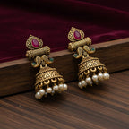 Antique Gold Ruby & Emerald Mughal Jhumka Earrings