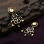 Polki Kundan Chandelier Earrings with Lavender Cabochon