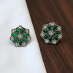 Emerald Green Floral Stud Earrings