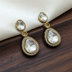 Antique Gold Polki Teardrop Drop Earrings