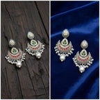 Meenakari Chandbali Earrings with Ruby Enamel-Pearl Drop