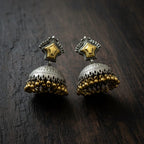 Dual Tone Oxidised Silver & Gold Jhumka Earrings