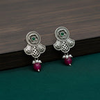 Oxidised Silver Floral Fan Drop Earrings