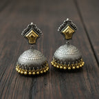 Dual Tone Oxidised Silver & Gold Jhumka Earrings