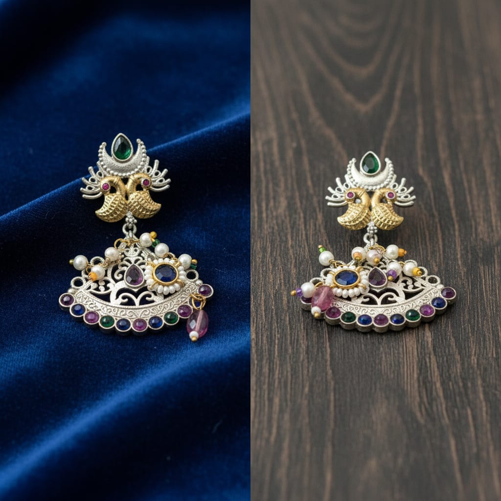 Dual Tone Peacock Chandbali Earrings