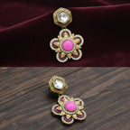 Antique Gold Polki & Floral Drop Earrings with CZ Starburs