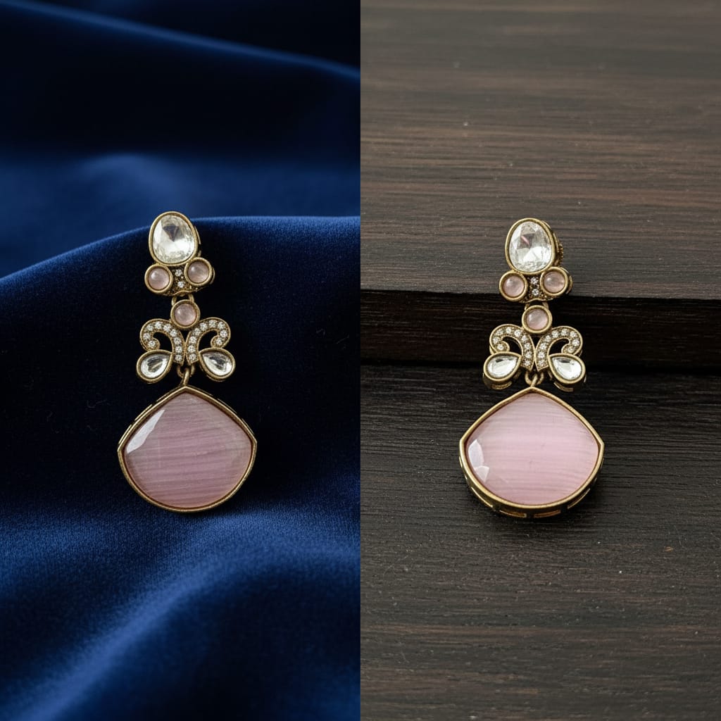 Polki CZ Butterfly Motif Stone Drop Earrings