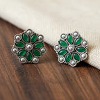 Emerald Green Floral Stud Earrings