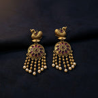 Antique Gold Swan Chandbali Earrings with Floral Disc