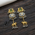Nandini Dual Tone Lotus & Kamdhenu Earrings