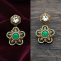 Antique Gold Polki & Floral Drop Earrings with CZ Starburs