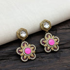 Antique Gold Polki & Floral Drop Earrings with CZ Starburs