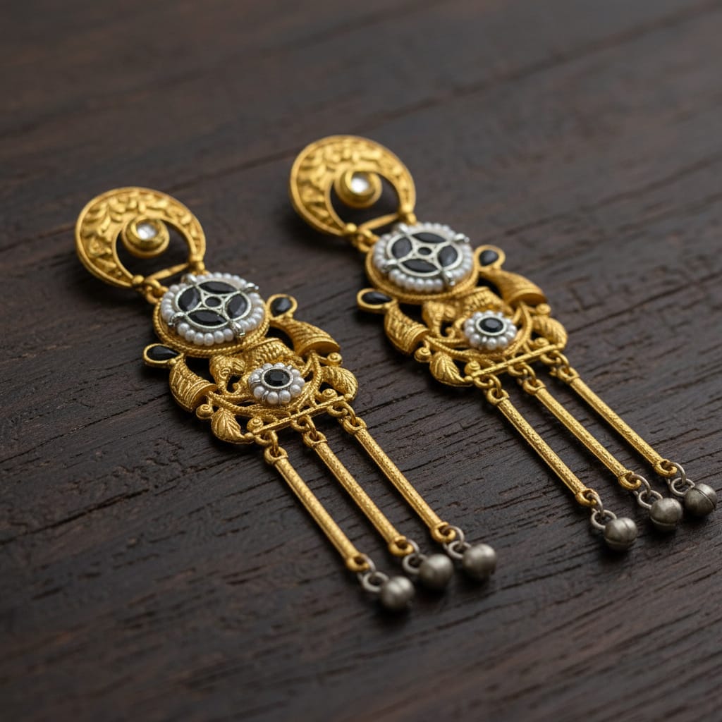 Kundan Wheel Chandbali Earrings with Ghungroo Tassels
